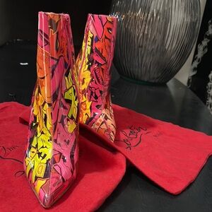 Christian Louboutin Pink and Yellow Ankle Booties